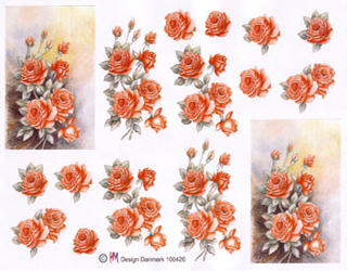 Orange roser, firkantet motiv, HM design, 10 ark