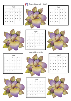 Gulgrøn og lilla blomst + april kalender, HM design, 10 ark