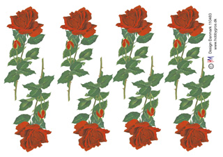 Langstilket rød rose, HM design, 10 ark