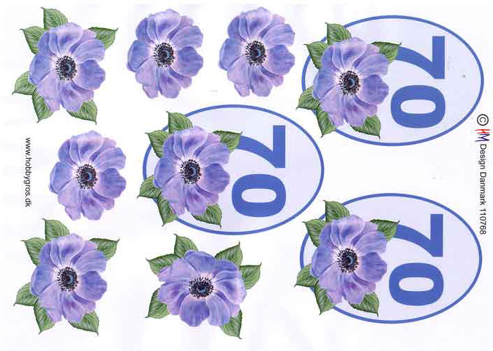 70 i oval ramme med hunderose, lavendel/blå, HM design, 10 ark