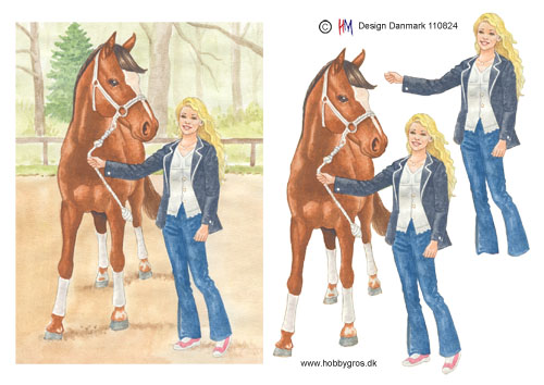 Pige stående med hest, HM design, 10 ark