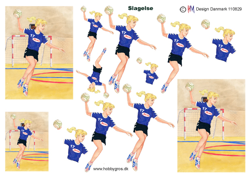 Hopskydende damehåndboldspiller, Slagelse nr. 17, HM design, 10 ark
