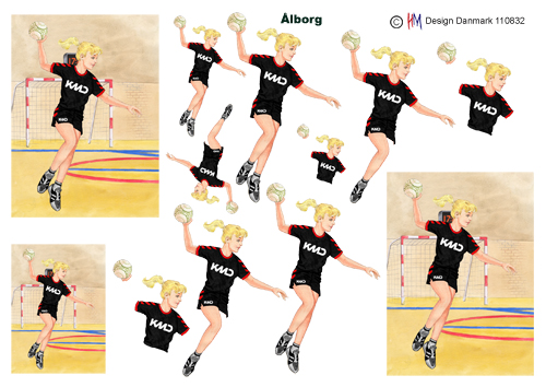Hopskydende damehåndboldspiller, Ålborg, HM design, 10 ark