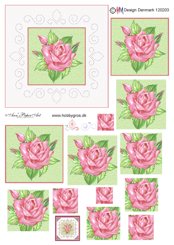 Lyserød rose med symotiv, HM design, 10 ark
