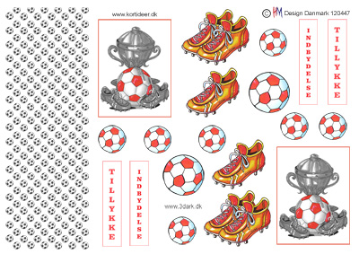 Fodboldpokal og støvler i rød, HM design, 10 ark