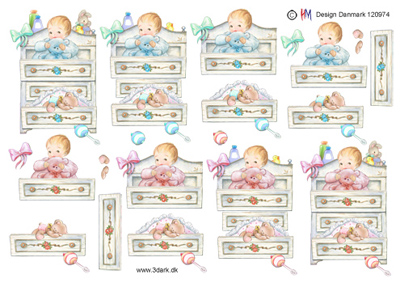 Babypige og babydreng i skuffe, HM design, 10 ark