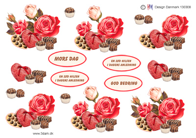 Mors dag med roser og chokolade HM design, 10 ark