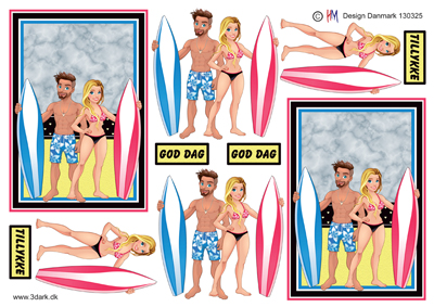 Ung pige og dreng med surfboard HM design, 10 ark
