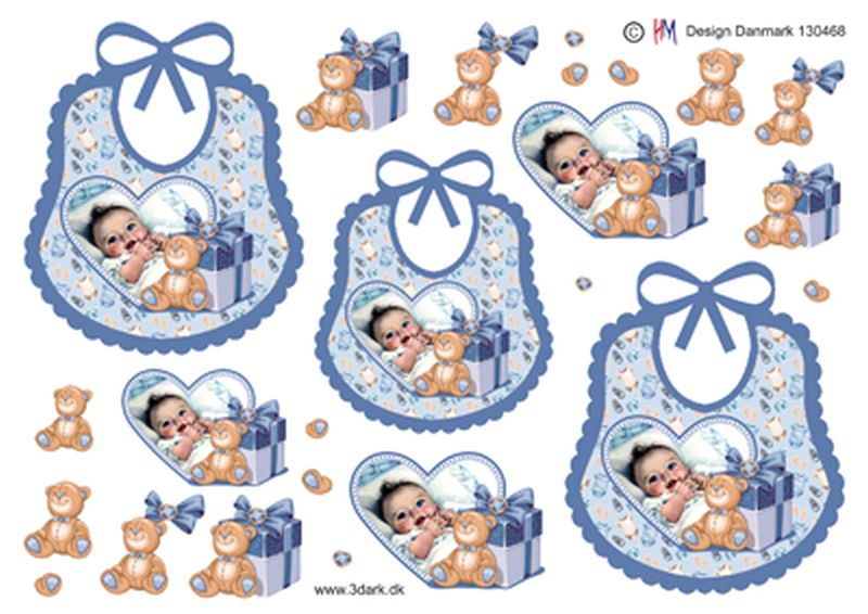 Lyseblå hagesmæk med baby i hjerte HM design, 10 ark
