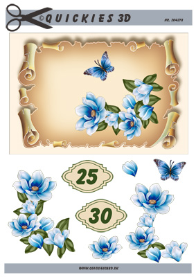 Telegram med blå blomster og årstal, 25 og 30, quickies 3d, 10 stk