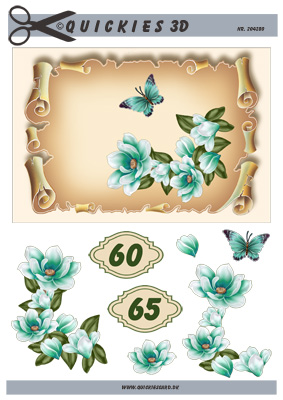 Telegram med turkis blomster og årstal, 60 & 65 , quickies 3d, 10 stk